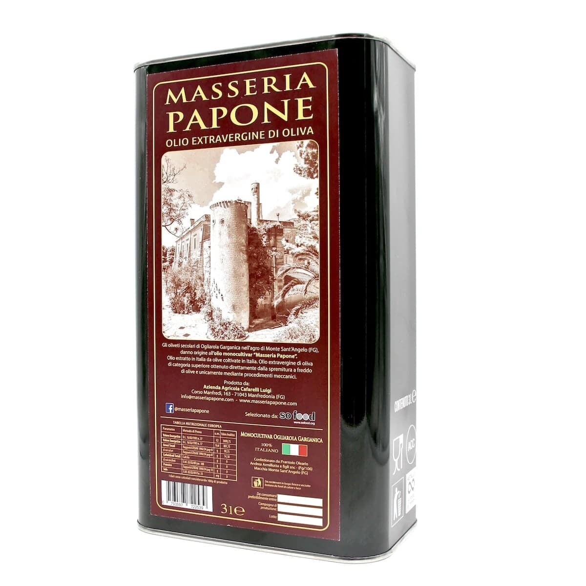 Lattina da 3 litri Olio Extravergine di oliva 1 Lattina olio extravergine di oliva puglieseda 3 litri Masseria Papone